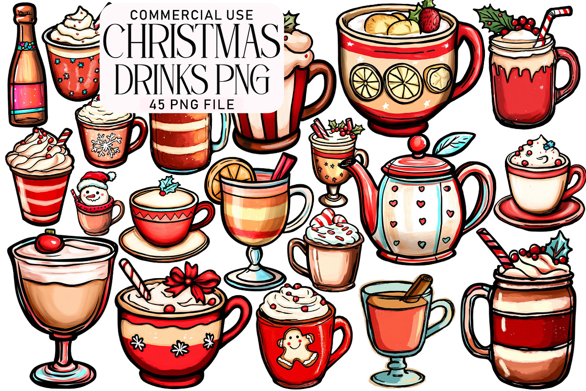Christmas Drinks PNG Clipart Bundle, an Illustration by Daily.Designs (Photo 1 of 5)