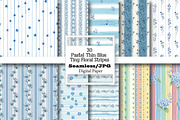 Pastel Thin Blue Tiny Floral Stripes, a Pattern Graphic by Wow Magic (Thumbnail 1 of 3)