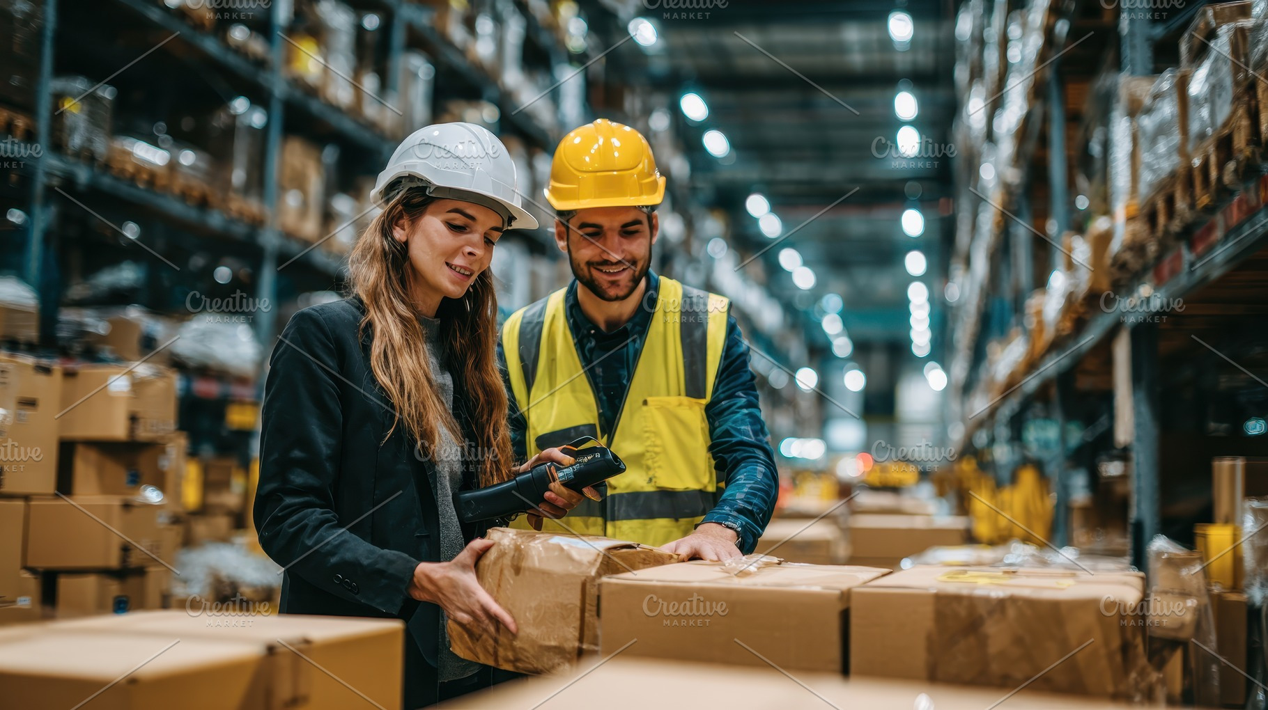 Warehouse workers scanning packages, a Photo by Pixeness Studio