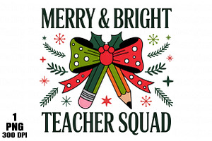 Christmas Teacher Squad Bow Pencil P, an Illustration by Daily.Designs