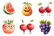 Cute Fruit Clipart,Kawaii Fruits, an Illustration by CreationArt (Thumbnail 2 of 5)