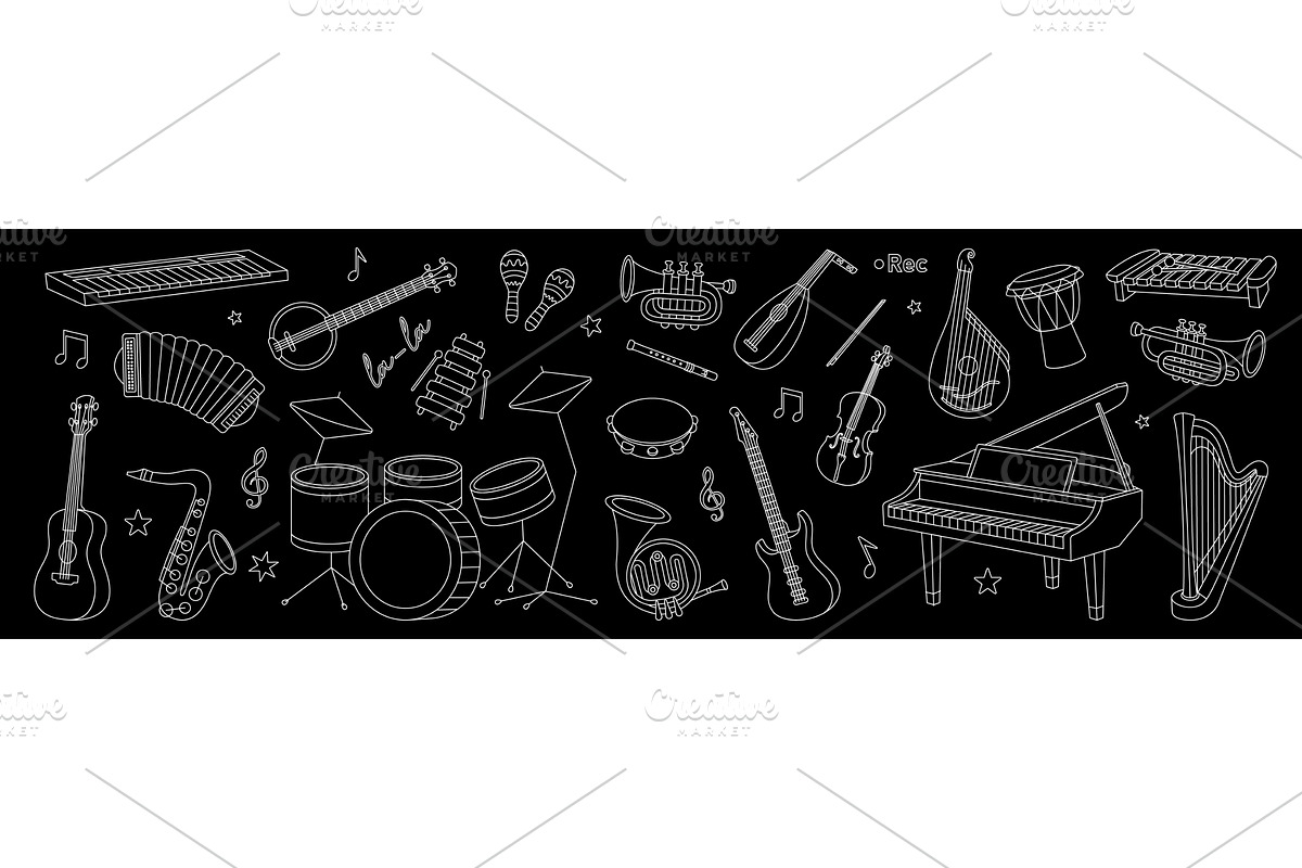 Musical instruments outline kit, an Object Illustration by GraphiShop
