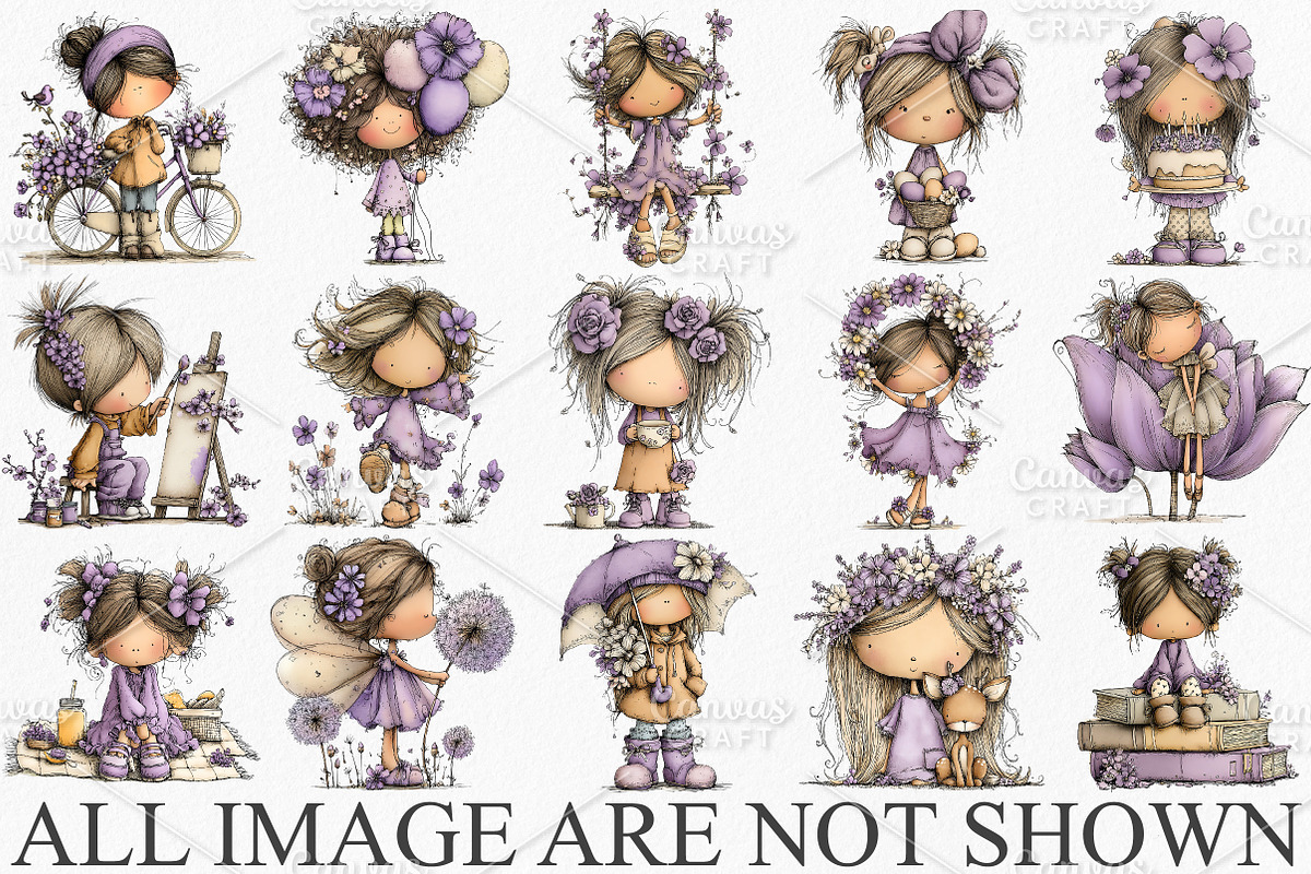 Whimsical Spring Girls Clipart PNG, an Illustration by Canvas Craft (Photo 3 of 7)
