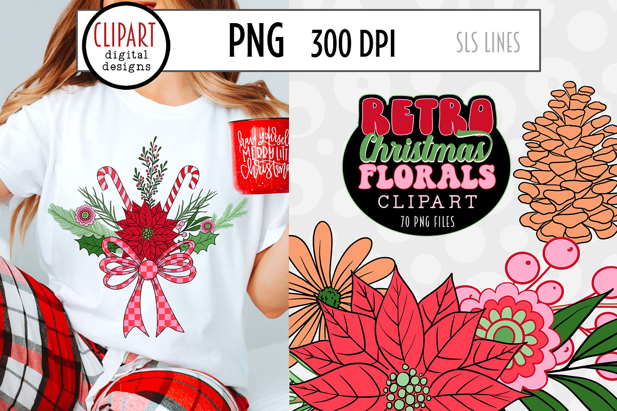 Retro Christmas Flowers Clipart, a Seasonal Illustration by SLS Lines (Photo 6 of 6)