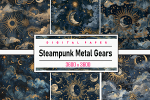 Steampunk Metal Gears Pattern, a Background Graphic by Printable Treasure