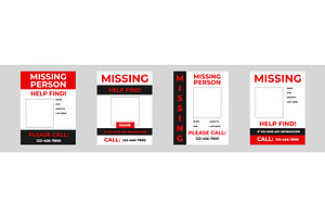 Set of missing person posters in red, a Person Illustration by skripnikbb