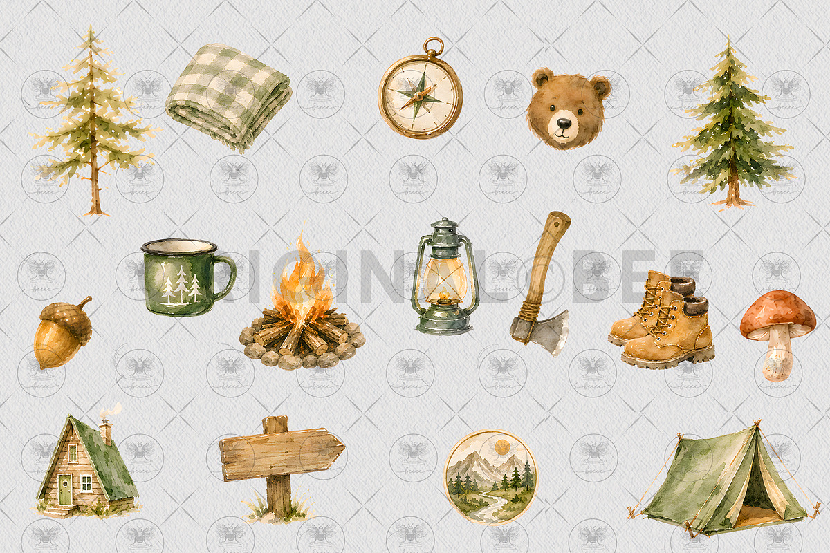 Woodland Camping Clipart, a Decorative Illustration by BigCakeBee (Photo 3 of 4)