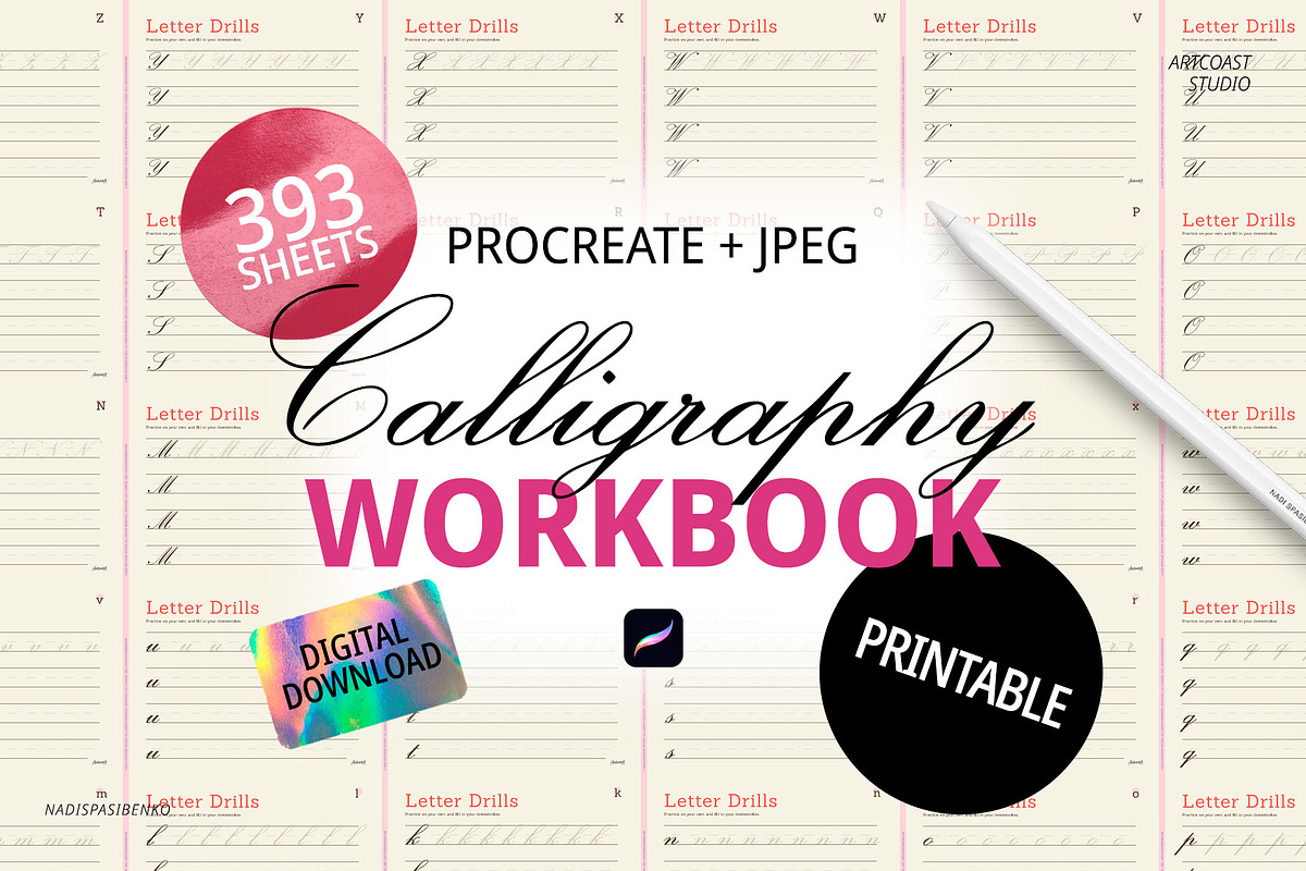 Calligraphy Workbook for Procreate, a Brush Add-On by Spasibenko Art (Photo 5 of 5)