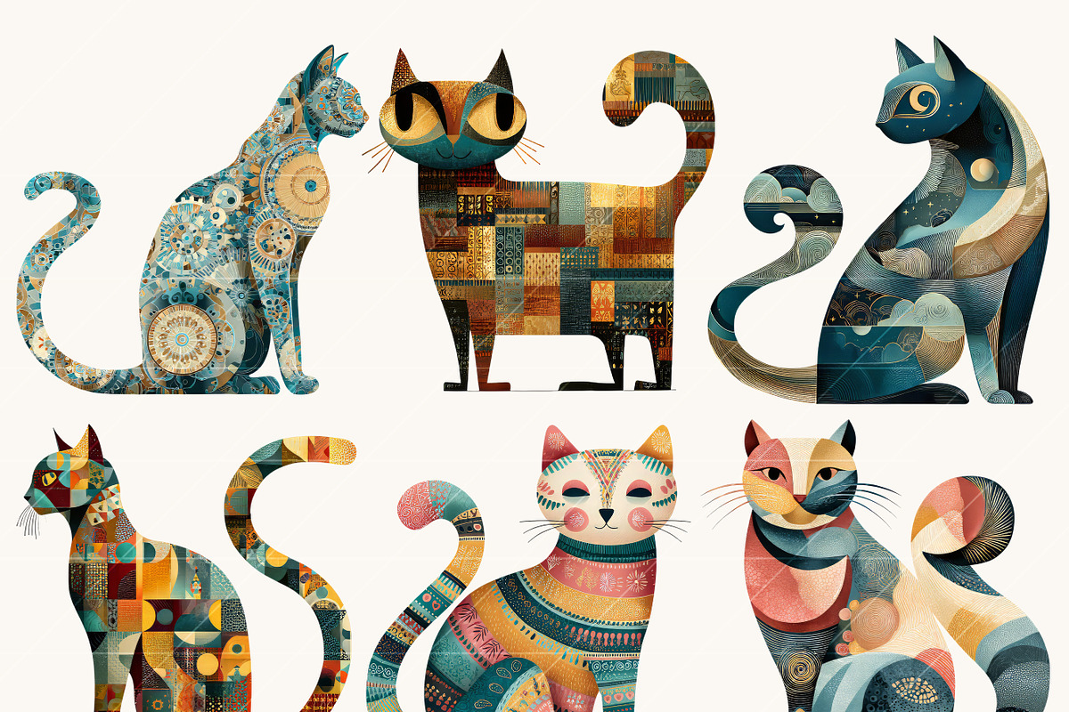 Whimsical Folk Art Cat Clipart, an Animal Illustration by Design Scotch (Photo 5 of 9)
