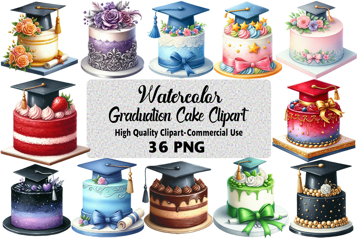 Graduation Cake Clipart Bundle, an Illustration by Daily.Designs (Photo 1 of 5)