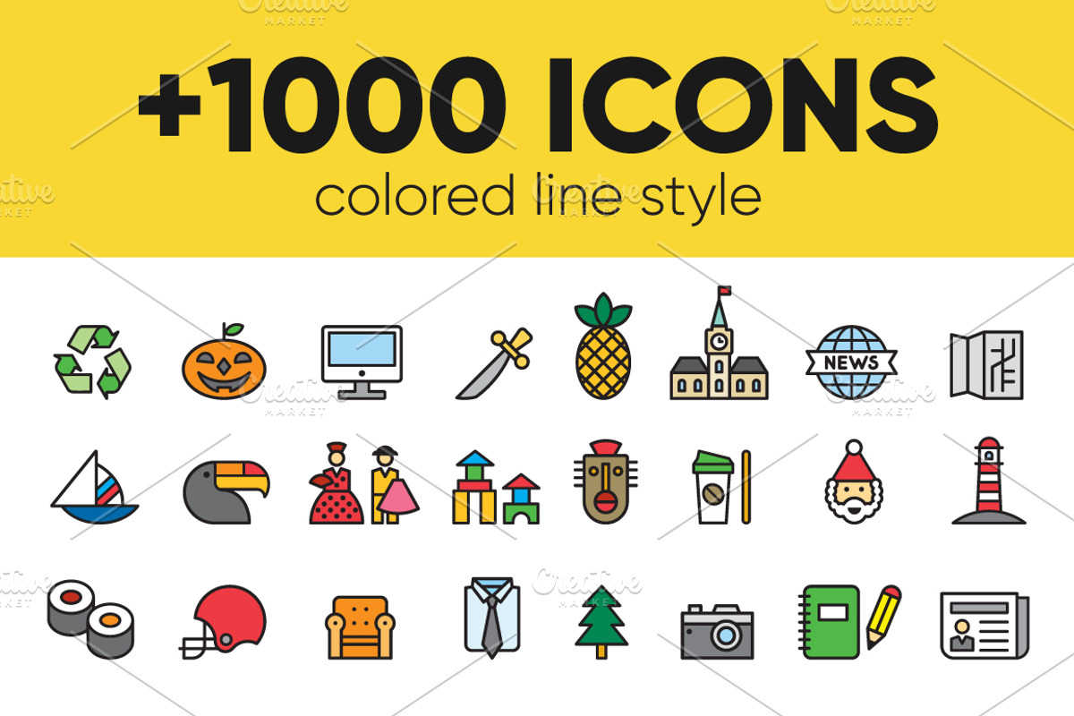 +1000 FILLED LINE ICONS, an Outline Icon by beguima (Photo 1 of 17)