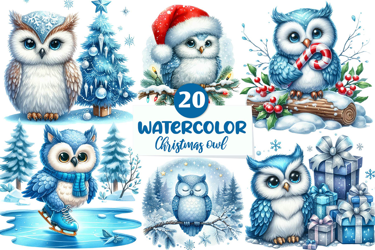 Christmas owl Sublimation Clipart, an Illustration by CreationArt (Photo 1 of 5)