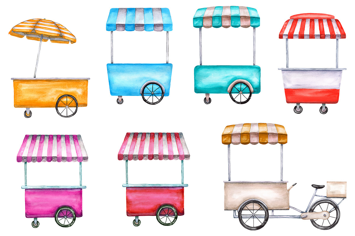 Watercolor food trucks and carts, a Food Illustration by Olha's watercolor (Photo 5 of 10)