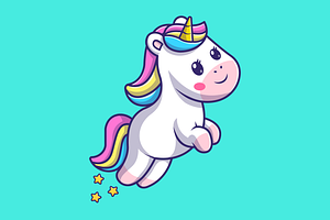 Cute Unicorn Jumping with Star, an Animal Illustration by Catalyst Labs