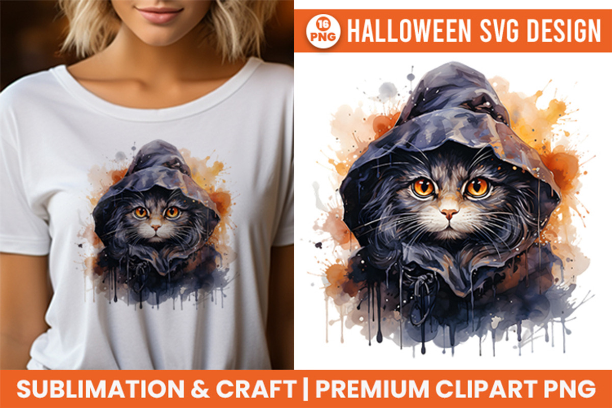 Halloween Cat Witch Clipart Bundle, a Seasonal Illustration by Creative Arslan (Photo 5 of 9)