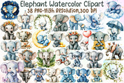Elephant Watercolor Cliparts, an Illustration by Sublimation Artist (Thumbnail 1 of 6)