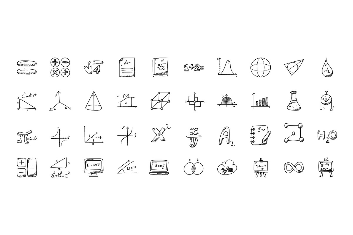 100 Mathematics Doodle Icons, an Outline Icon by Creative Stall (Photo 3 of 3)