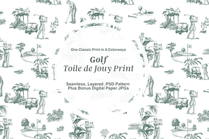 Golf Toile de Jouy Pattern, a Background Graphic by Hughes Studio