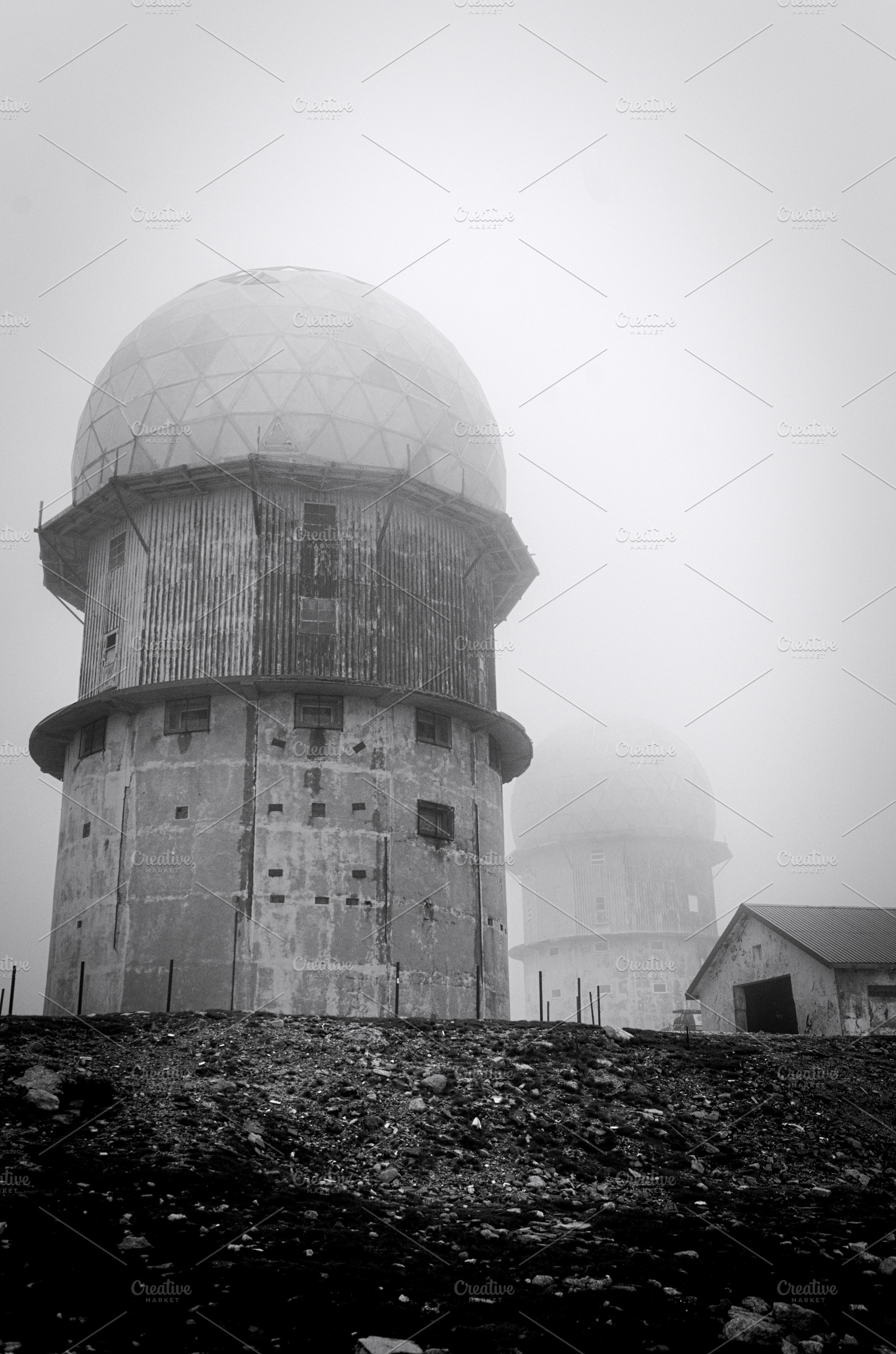 Twin Radar Domes in the Mist, an Architecture Photo by lsalas-morera