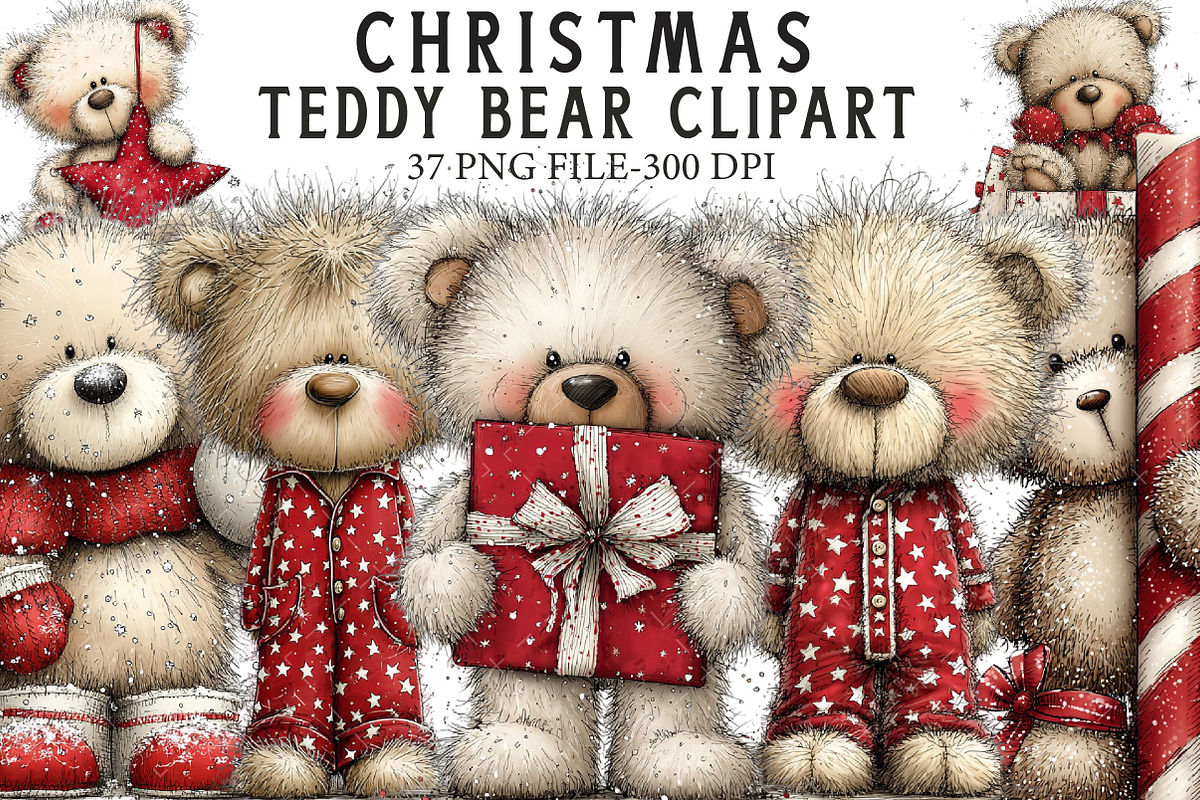 Christmas Teddy Bear Clipart, an Illustration by Libby Wishes (Photo 1 of 7)