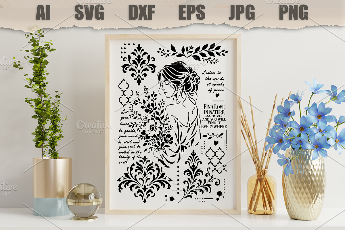 Stencil Woman Floral Portrait, an Object Illustration by MARYCRAFTIRIA (Photo 3 of 3)