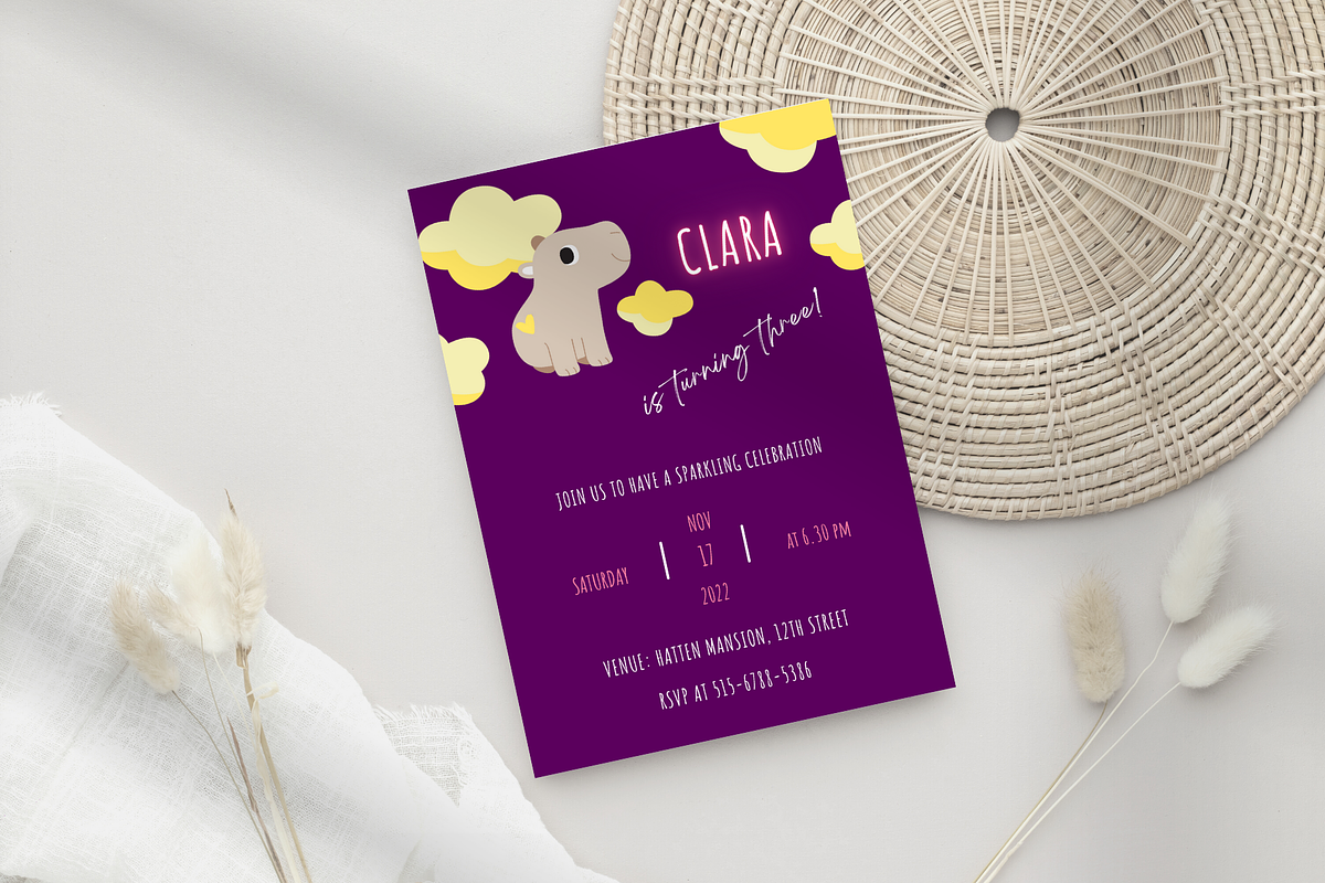 Capybara Kids Birthday Invitation, a Card Template by ReneeW1 (Photo 1 of 3)