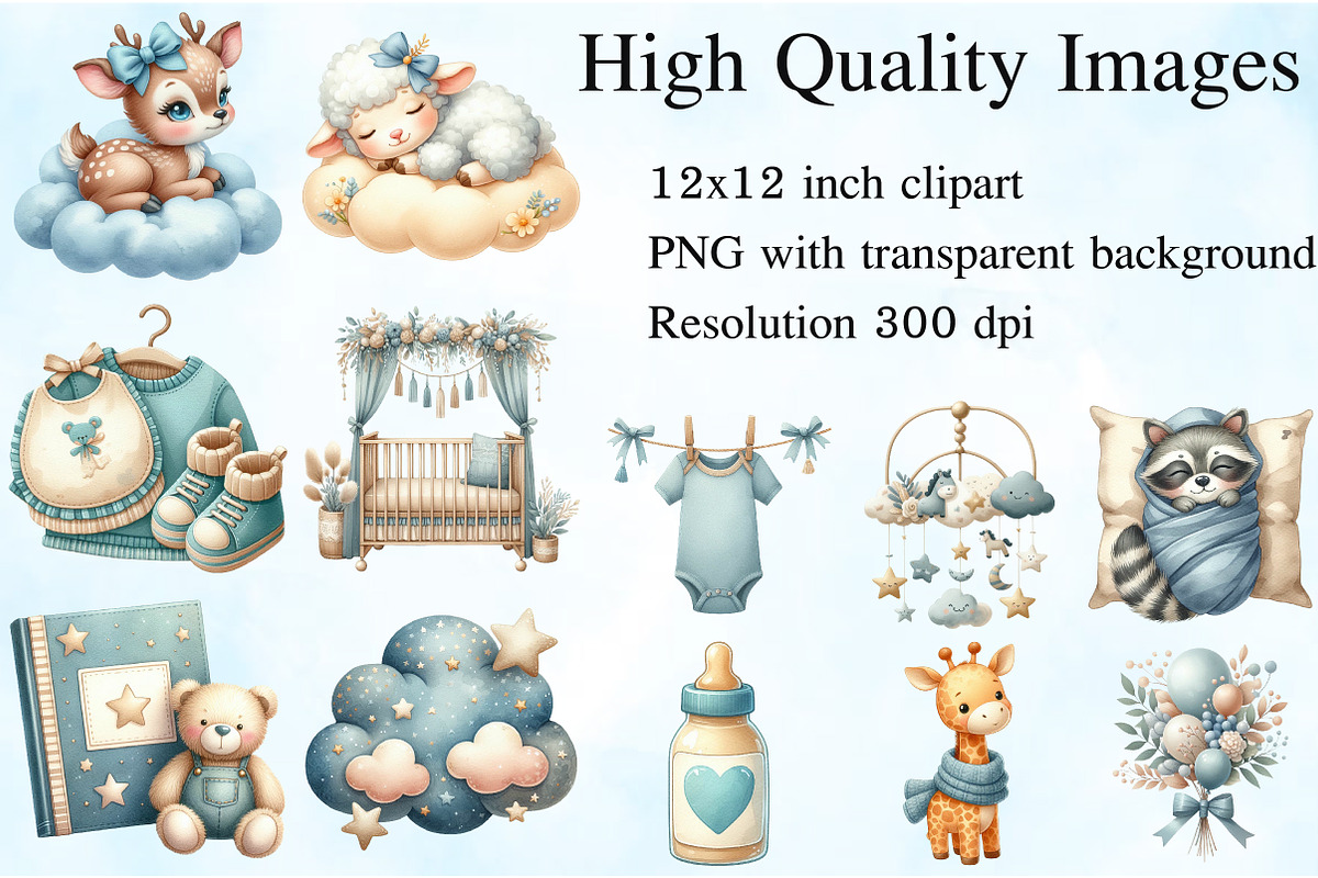 Dusty Blue Beige Baby Nursery Clipar, an Illustration by Craft Nest (Photo 2 of 5)