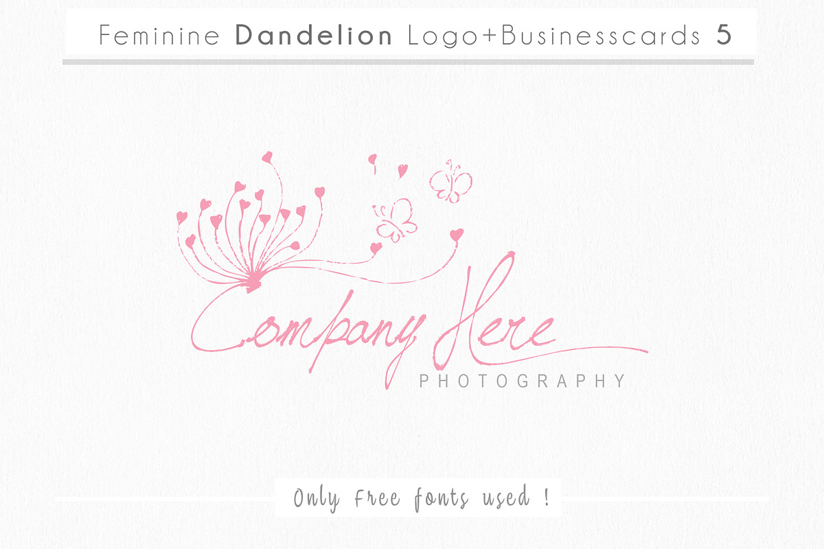 feminine dandelion logo+businesscard, a Branding & Logo Template by Whimsical Logoshop (Photo 1 of 2)