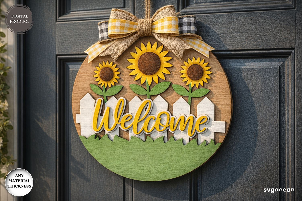 Sunflower Welcome Door Sign SVG, a Decorative Illustration by svgocean (Photo 2 of 3)