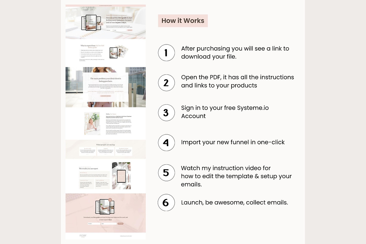 Systeme.io Ivory Rose Lead Funnel, a Landing Page Template by Hayley's Digital Hub (Photo 8 of 10)