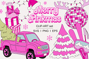 Barbie Pink Christmas clipart set, an Object Graphic by @olga.angelloz (Thumbnail 1 of 2)