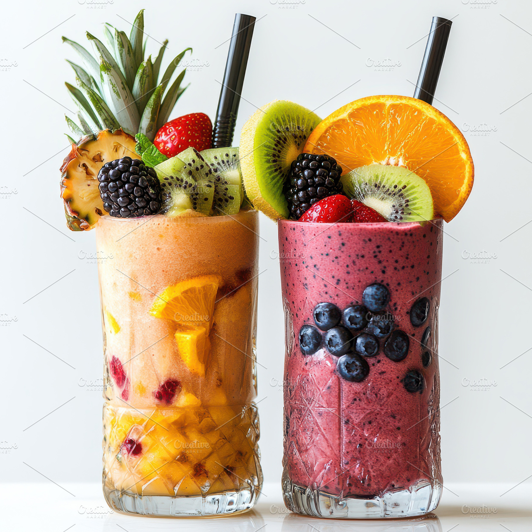 Two Delicious Fruit Smoothies Fresh, a Food & Drink Photo by Pixeness Studio