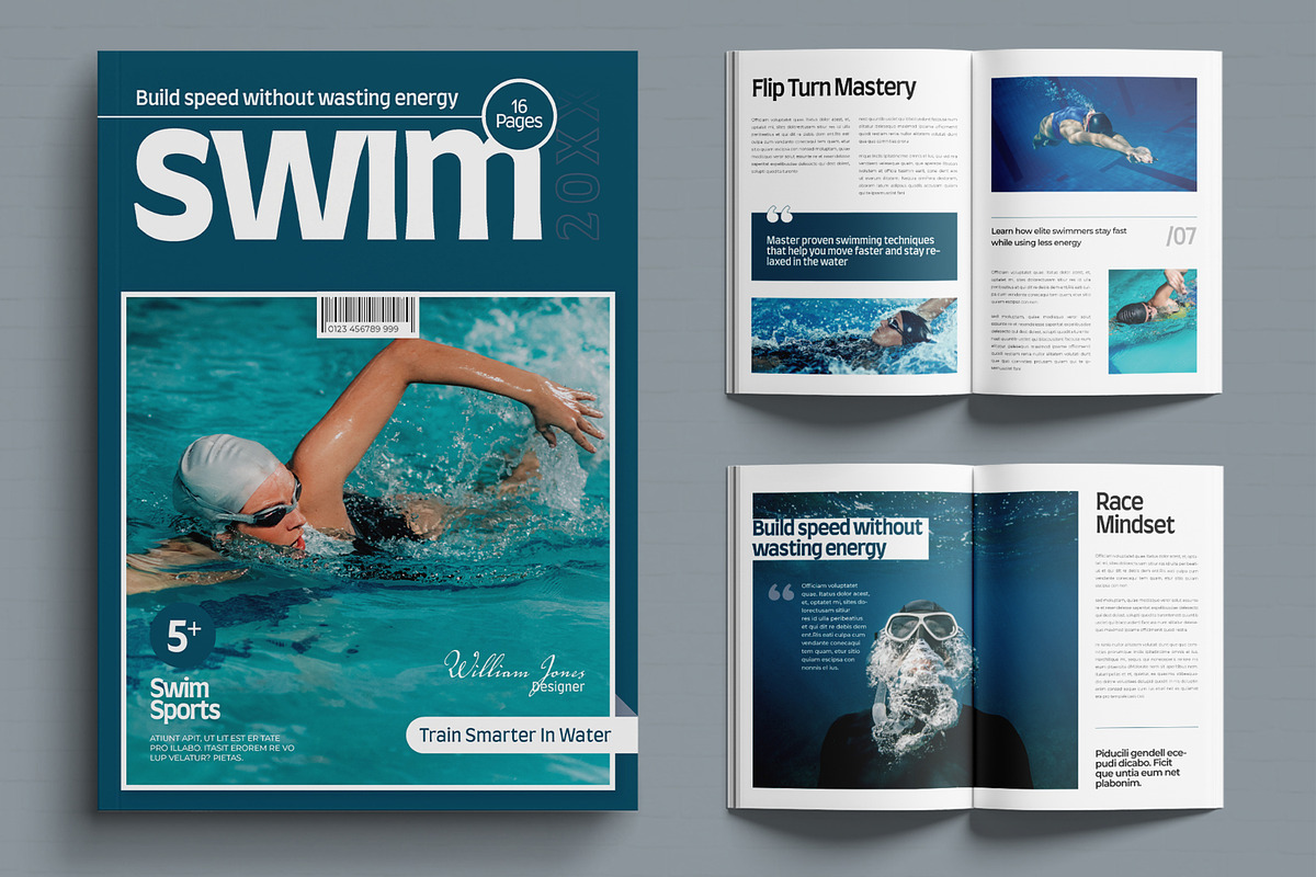 Swim Sport Magazine Template, a Magazine Template by MightyDesign (Photo 1 of 6)