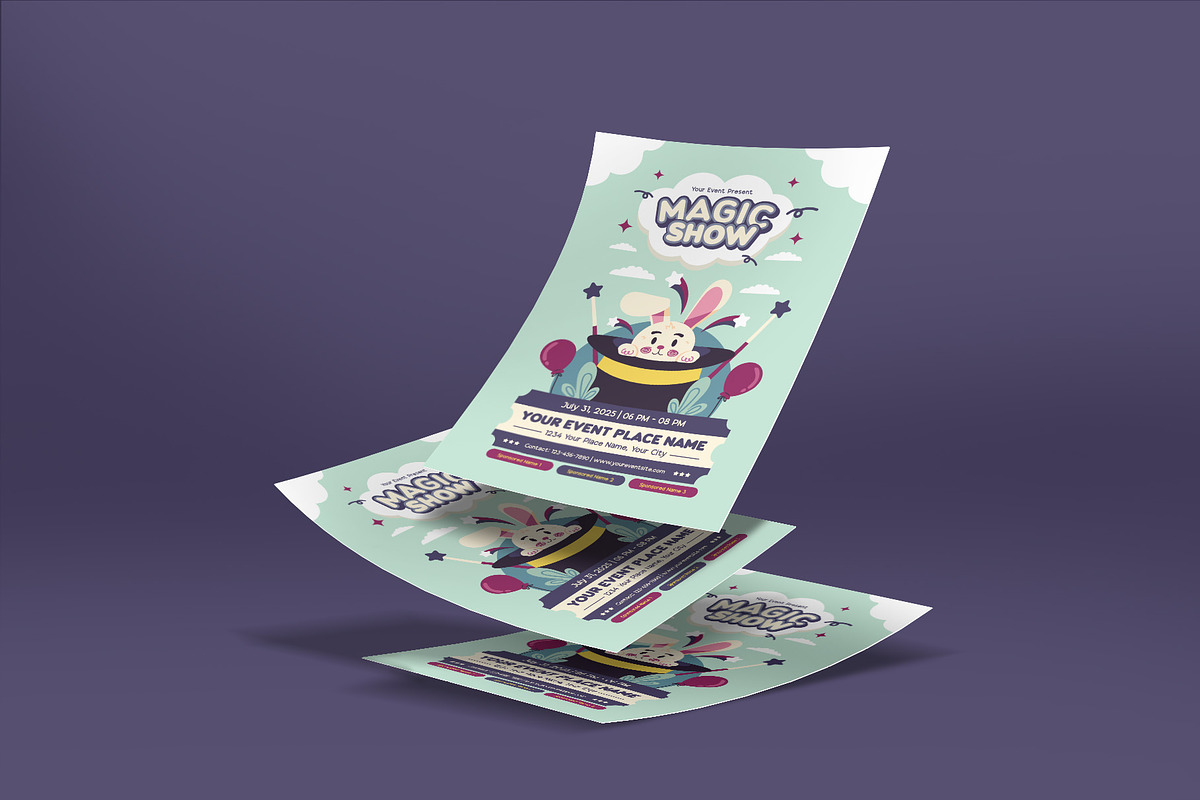 Playful Magic Show Flyer Template, a Flyer Template by Huge Dream Studio (Photo 3 of 5)