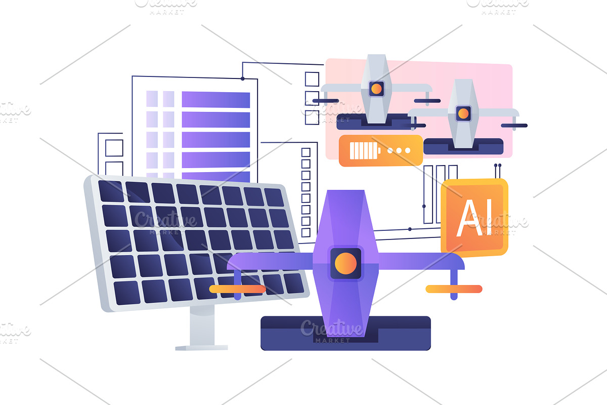 Solar-Powered Drone Recharging, a Technology Illustration by Visual Generation
