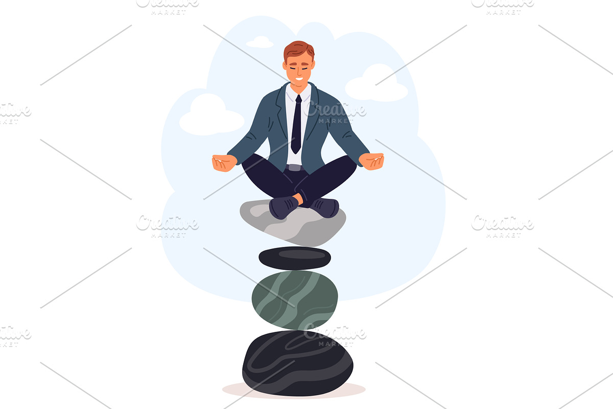 Man meditating sitting on balancing, a Person Illustration by Vectorbuum