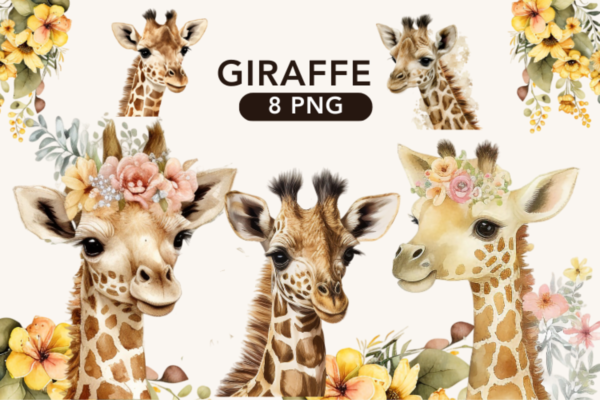 Watercolor Cute Giraffe  Clipart, an Animal Illustration by TimCanvaTemplate (Photo 1 of 3)