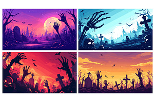 Halloween graveyard. Cartoon night, a Texture Illustration by Stock-Smart-Start