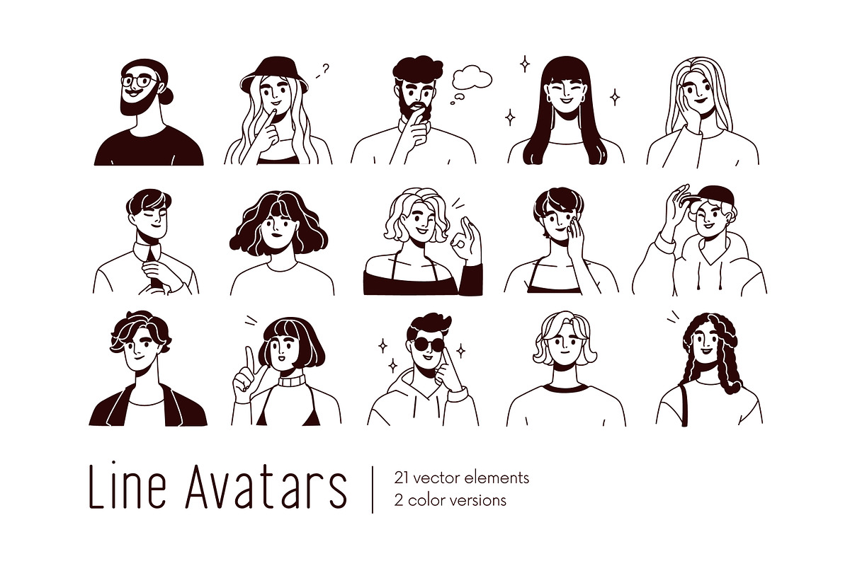 Line art people avatars set, a Person Illustration by Good Studio (Photo 1 of 5)