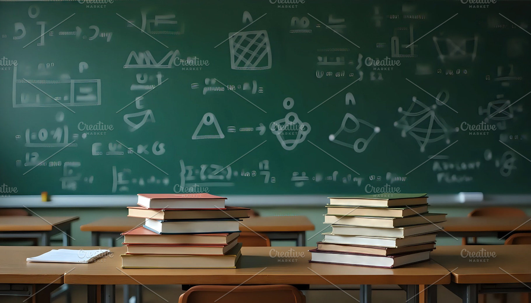 Blackboard And Books In Empty Study, a Photo by LOGOCREATIVE