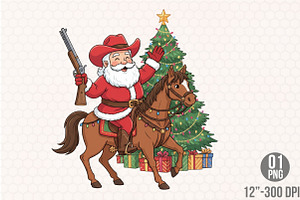 Santa Riding Horse Cowboy Embroidery, an Icon by Designking