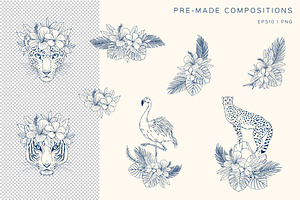 Blue Ink Tropics Graphic Set