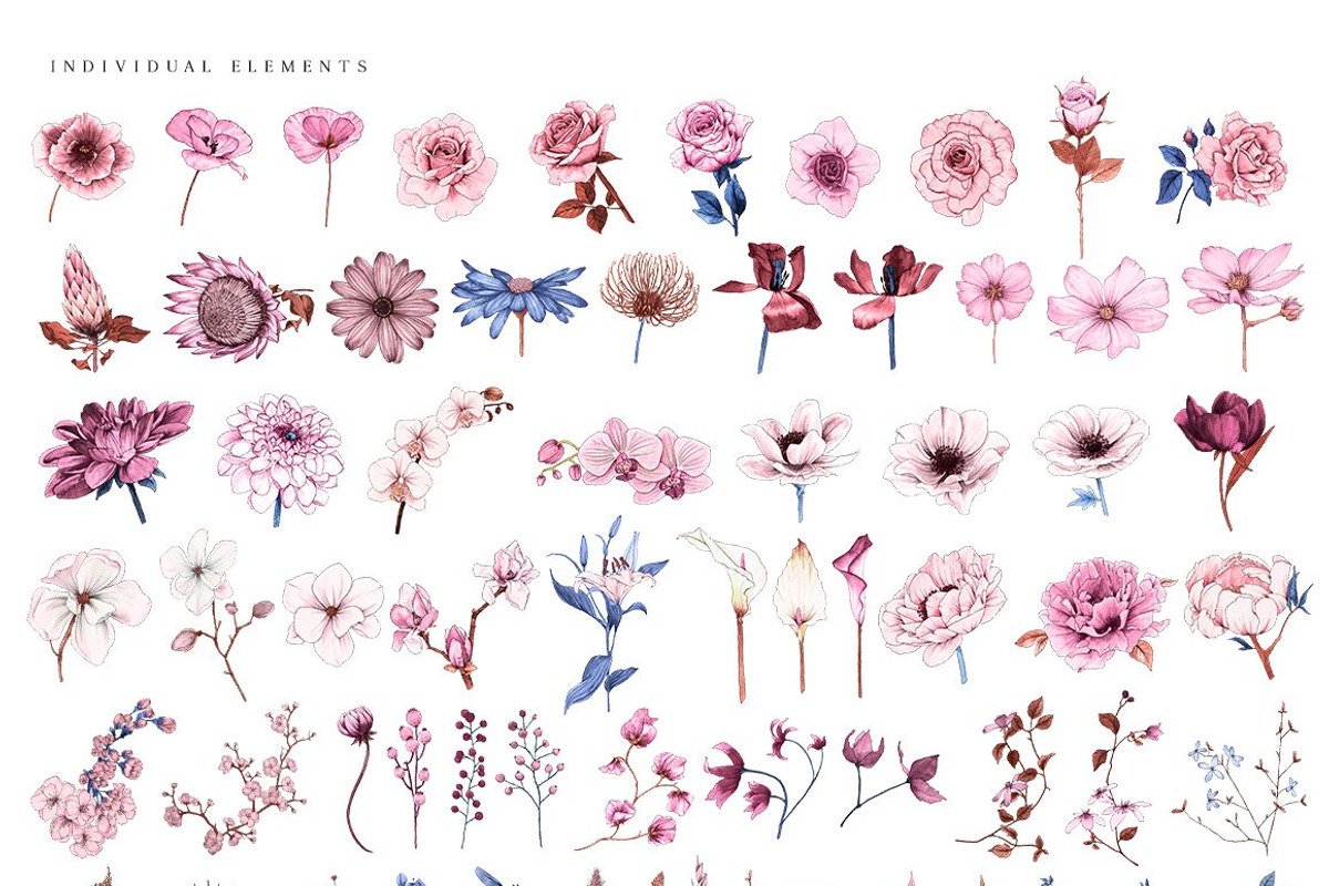 The Watercolor & Ink Flower & Leaf, an Object Graphic by Pretty Little Lines (Photo 8 of 11)