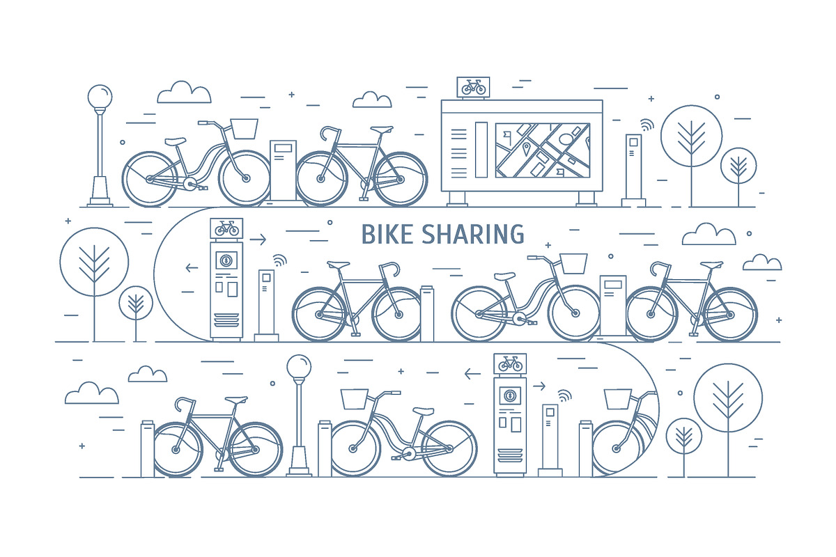 Bike sharing line art concept, a Transportation Illustration by Good Studio (Photo 2 of 3)