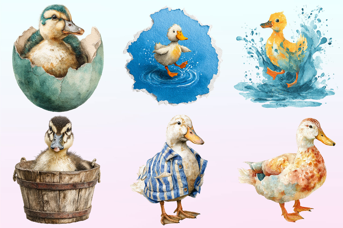 Watercolor Cute Little Ducks Clipart, a Graphic by CitraGraphics (Photo 3 of 4)
