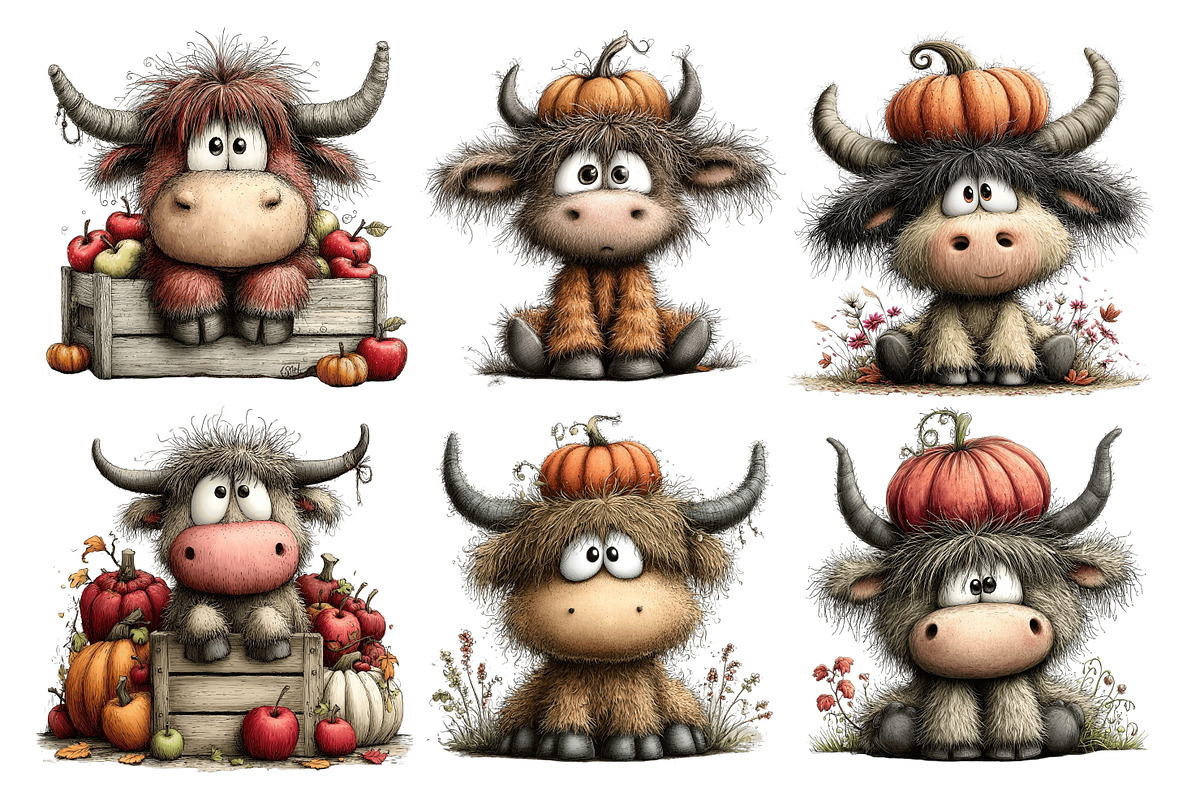 Autumn Highland Cow Clipart, an Animal Illustration by Nicolle's Colorful Art (Photo 6 of 6)