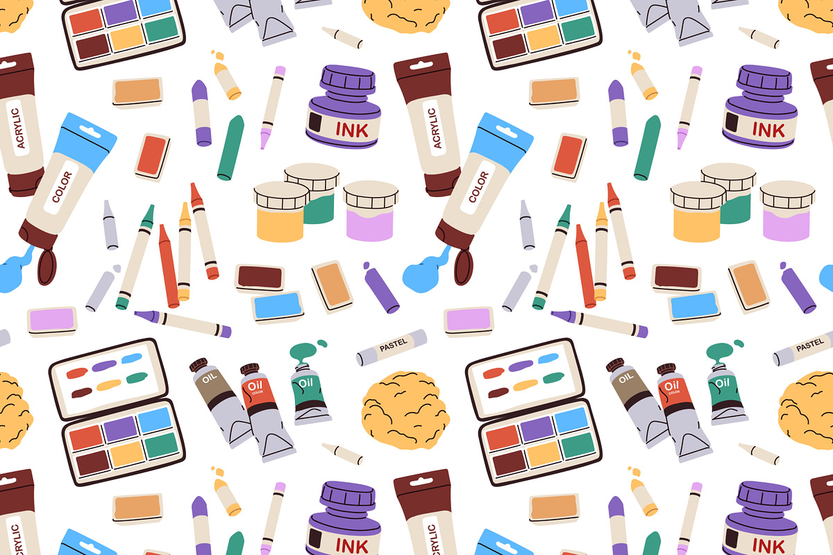 Art tools, supplies seamless pattern, a Pattern Graphic by Good Studio (Photo 5 of 15)