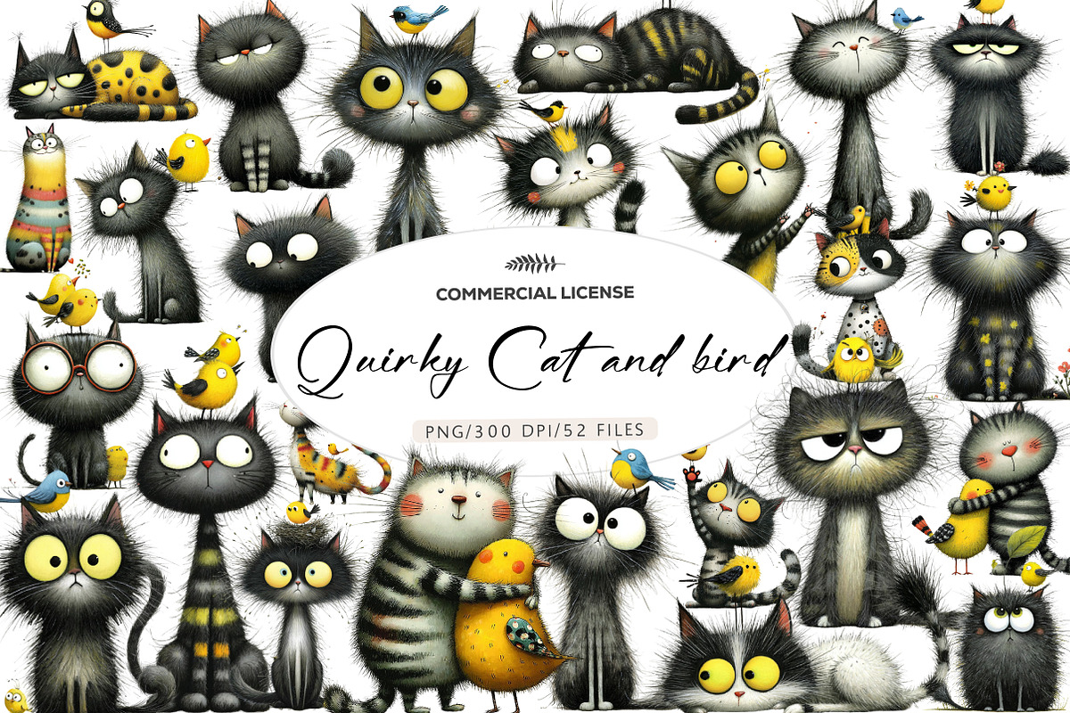Quirky Cat and bird Clip-Art, an Illustration by CreationArt (Photo 1 of 5)