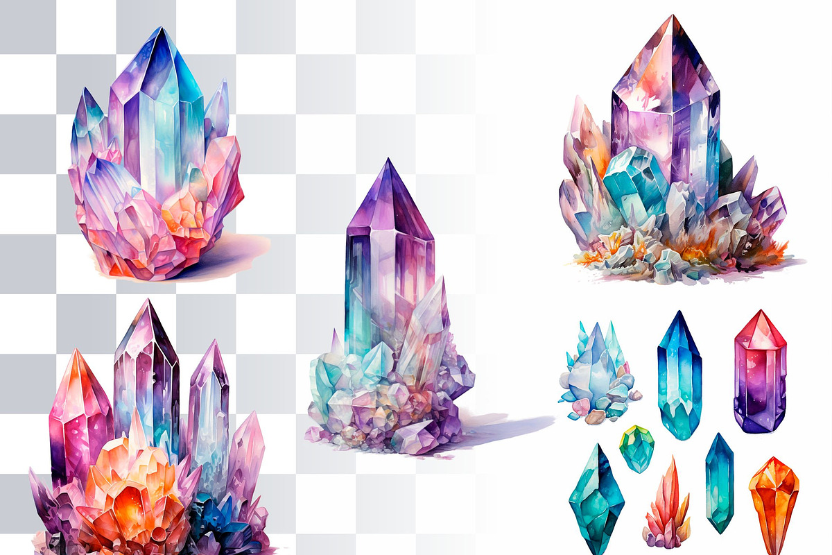 Magic Crystals Watercolor Clipart, an Object Illustration by Loony ...