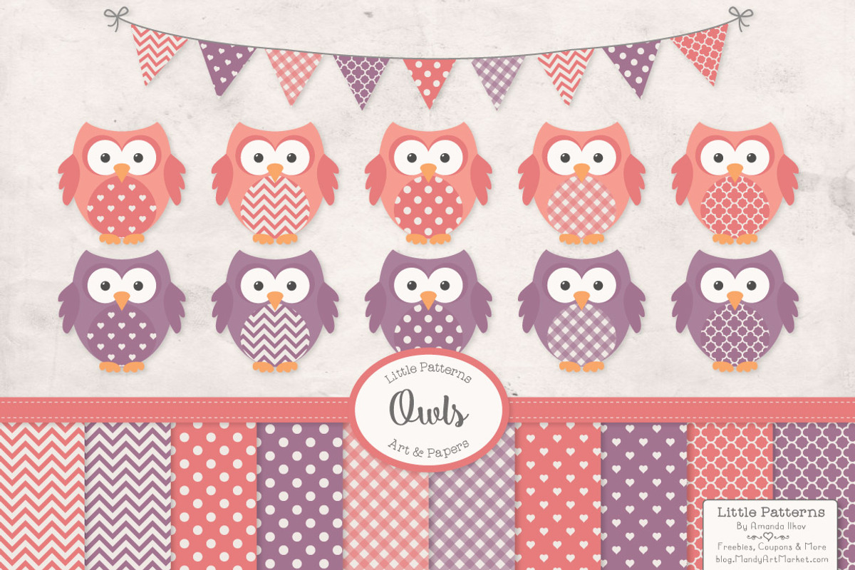 Vintage Girls Owl Vectors & Papers, an Animal Illustration by Amanda Ilkov (Photo 1 of 3)
